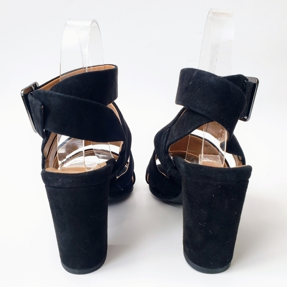 Vionic Black Suede Strappy Stacked Block Heel Blaire Sandals Heels New 6 6.5 - Picture 11 of 15